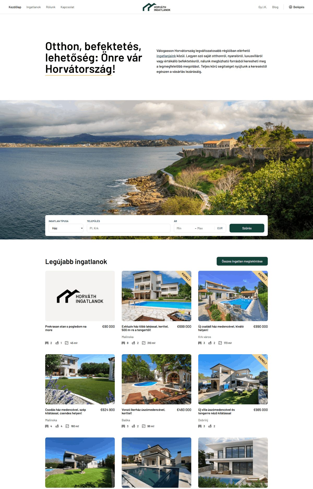 Egyedi WordPress ingatlanos weboldal
