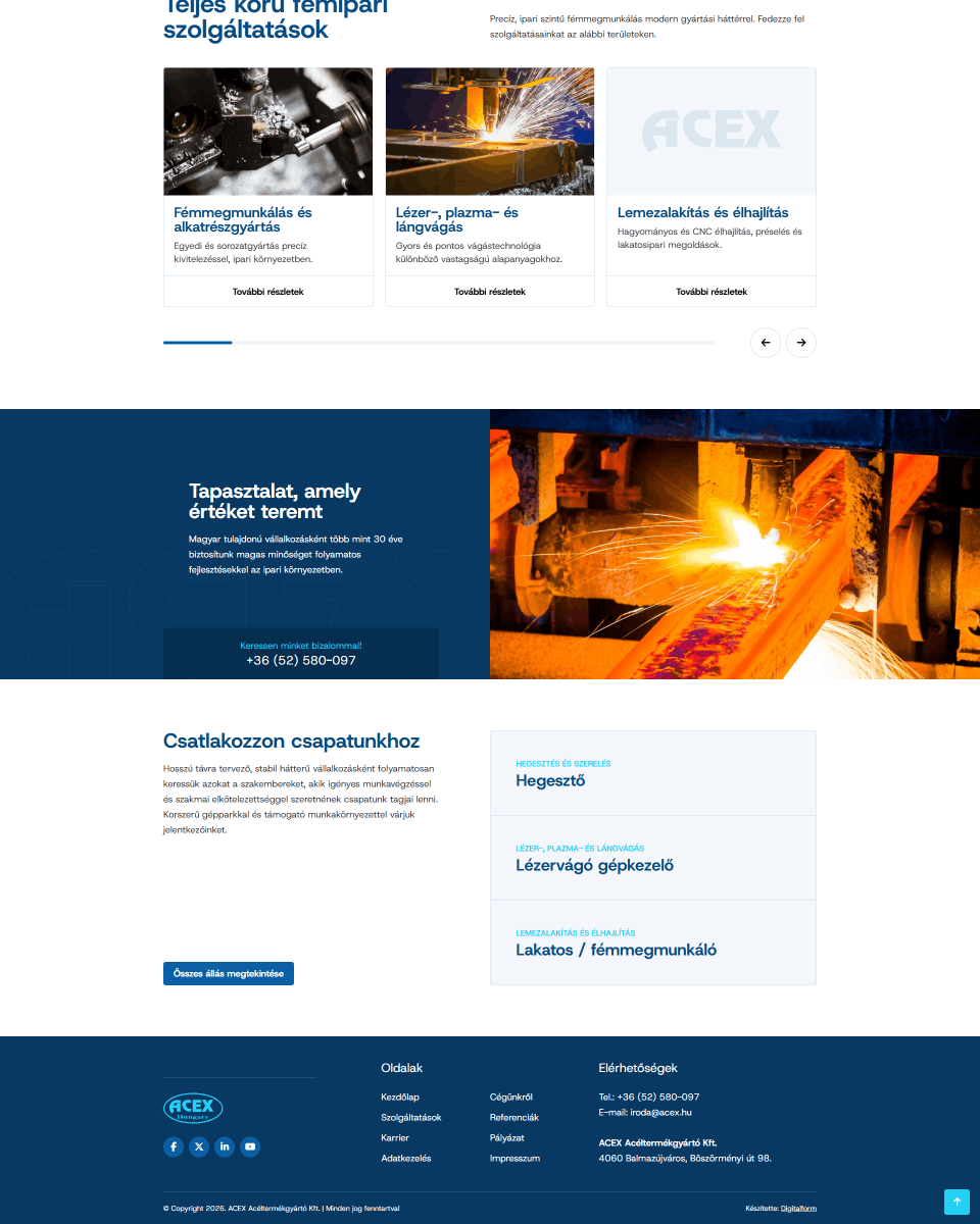 Acex Kft. vállalati weboldal kezdőlap
